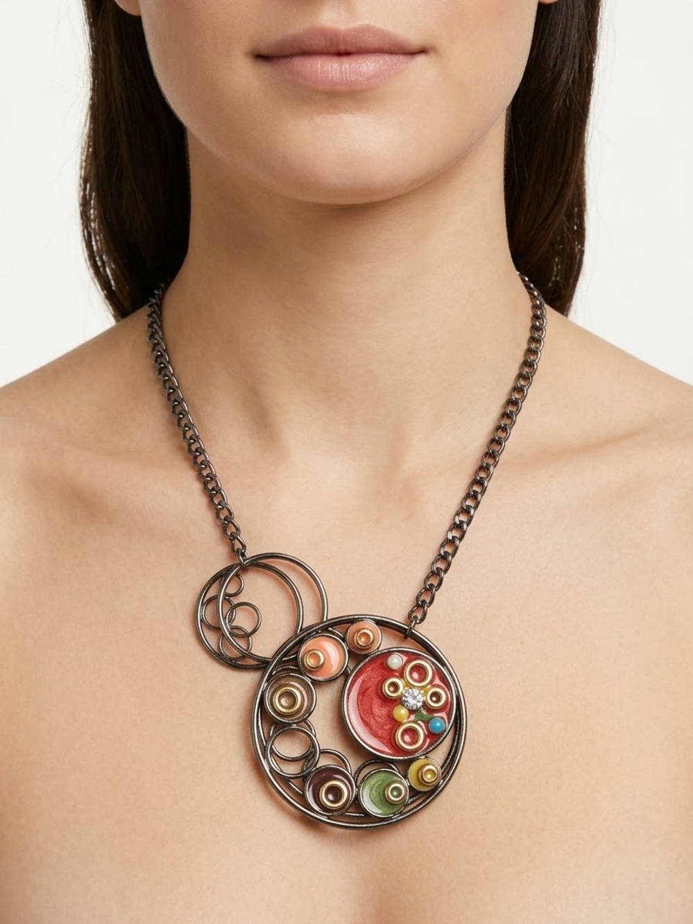 Handmade Multicolor Circular Pendant Necklace - Women's Fashion Jewelry